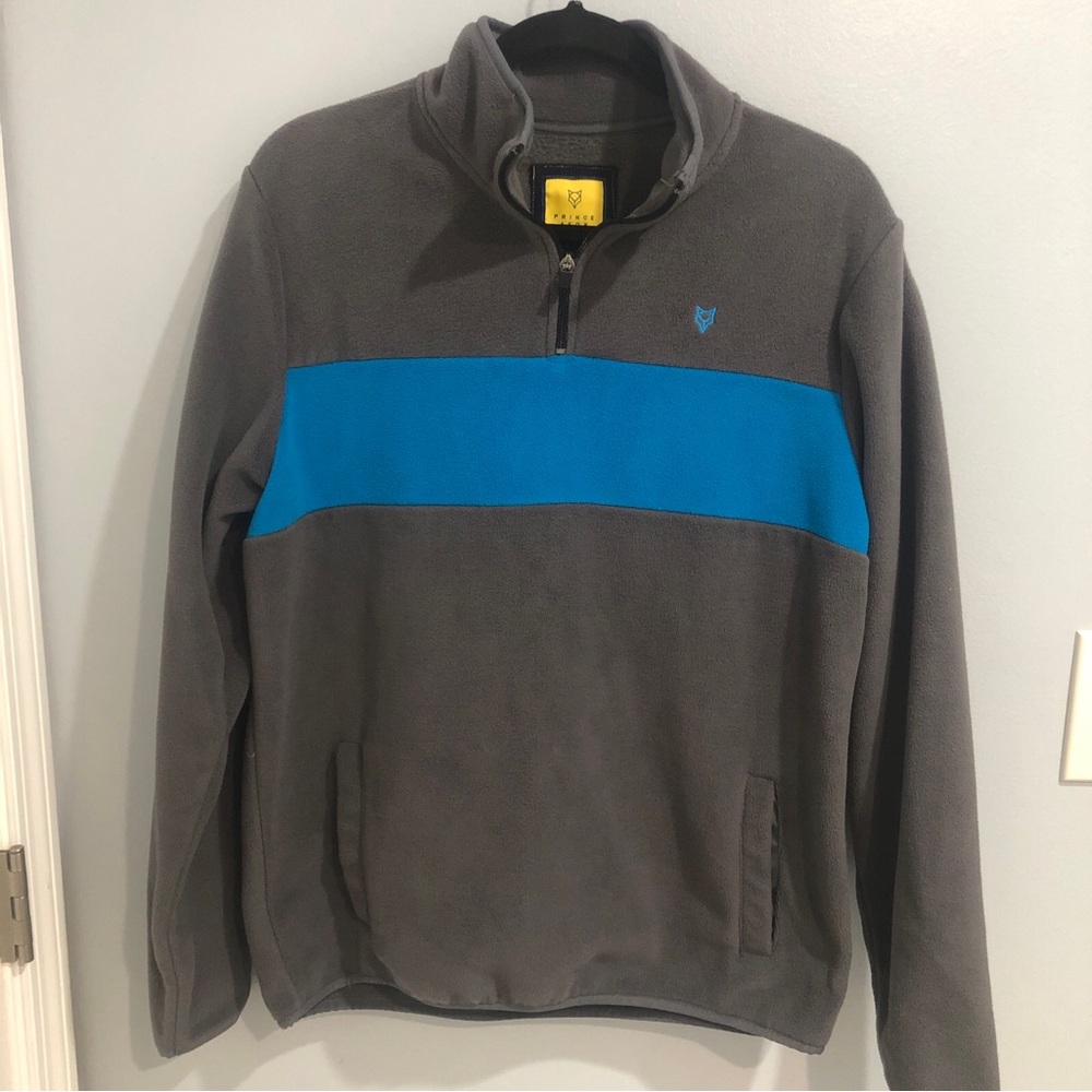 Prince and Fox Gray Blue Pullover Sweatshirt Fleece 1/4 zip Men’s Size M